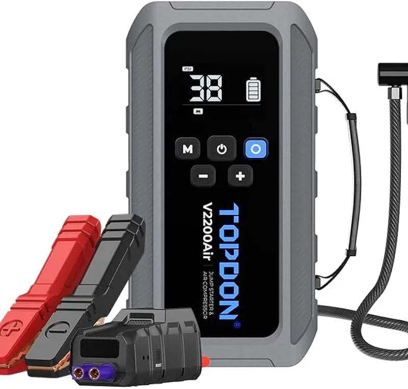 Booster batterie voiture professionnel TOPDON V2200Air 2200A démarreur portable compresseur air intégré 8L essence 6L diesel