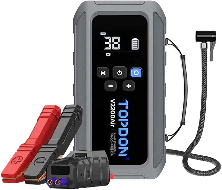 Booster batterie voiture professionnel TOPDON V2200Air 2200A démarreur portable compresseur air intégré 8L essence 6L diesel